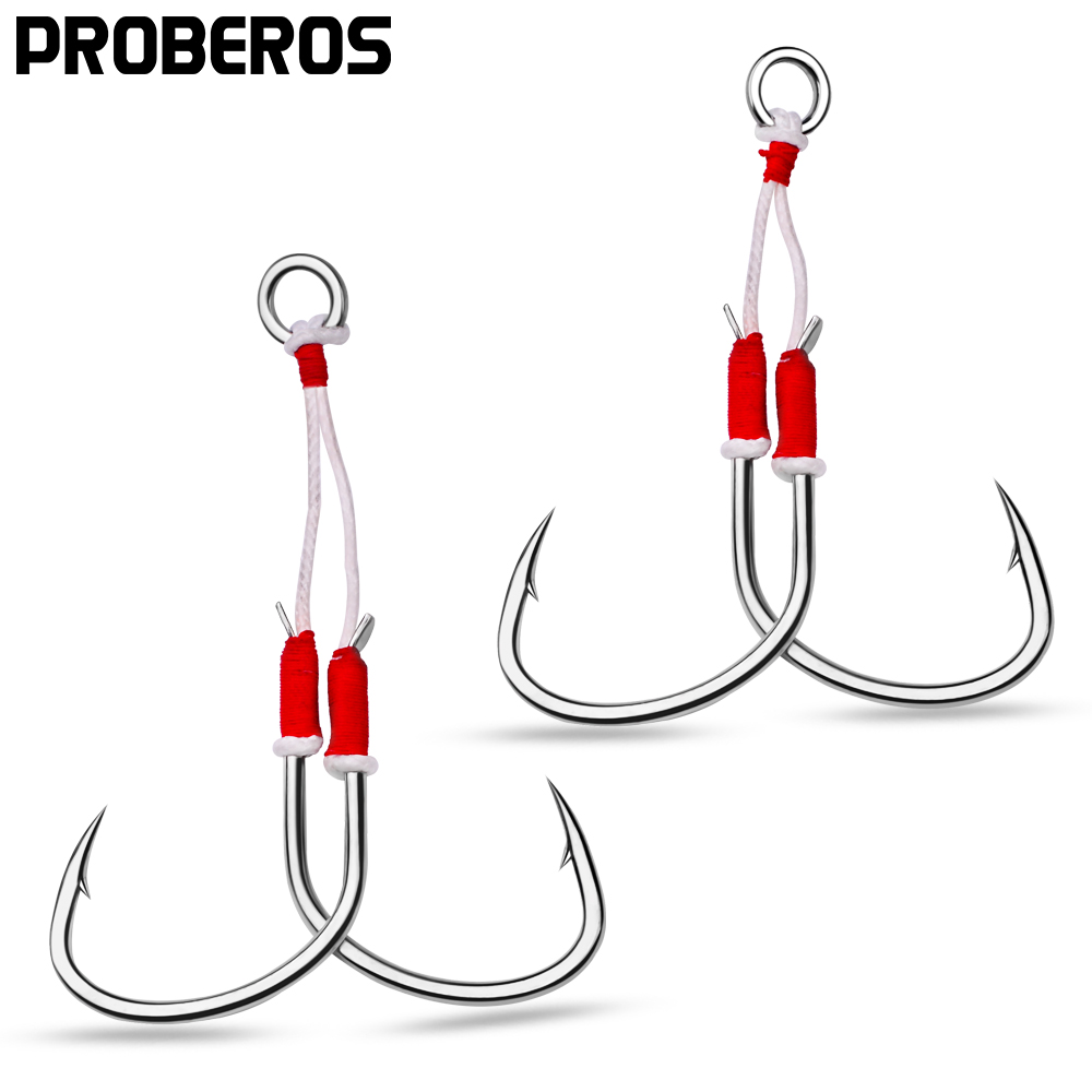 Fishing Hook Barbless - PROBEROS 2pcs Jigging Double Fishing Assist