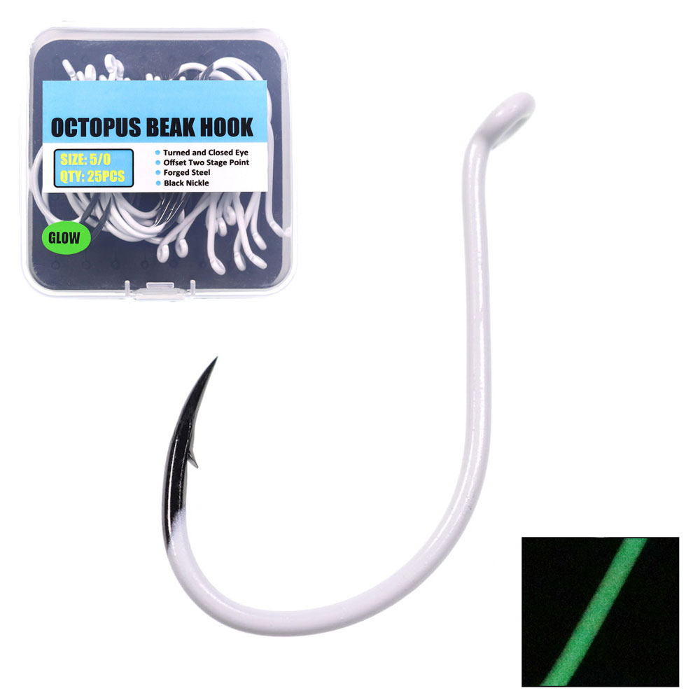 Fishing Hook Offset - 25 Cái/Hộp Dạ Quang Thép Nhập