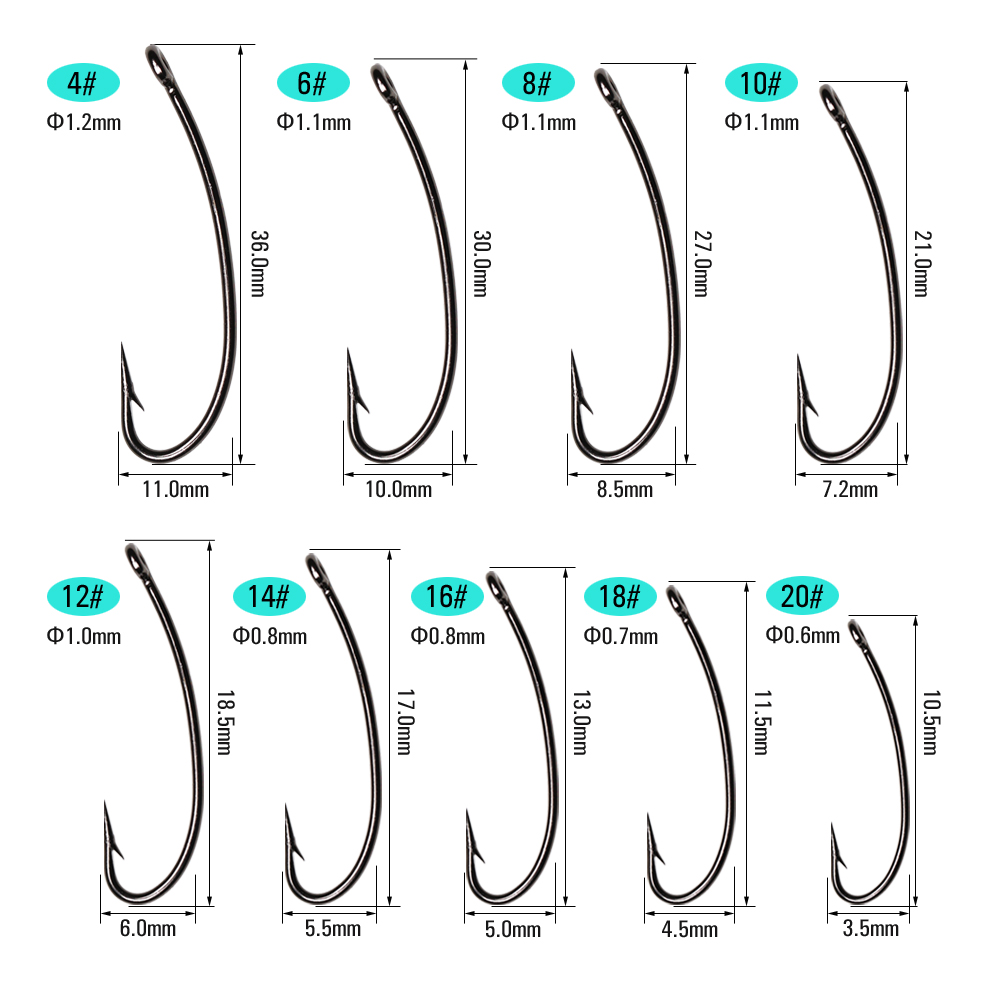 ICERIO 100 Chiếc 3X Cán Dài Đư - đánh giá và giá Fishing Hook Size