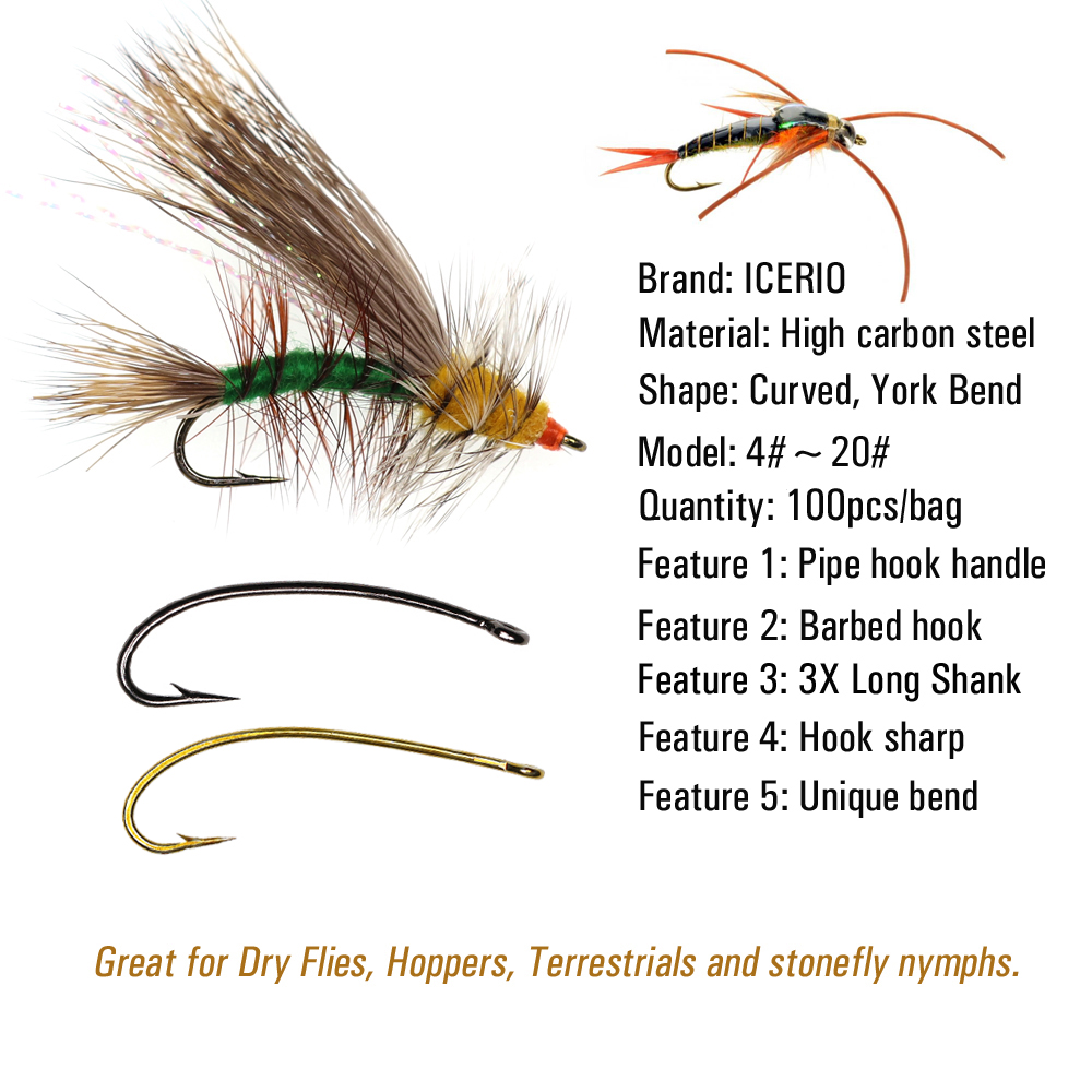ICERIO 100 Chiếc 3X Cán Dài Đư - đánh giá và giá Fishing Hook Size