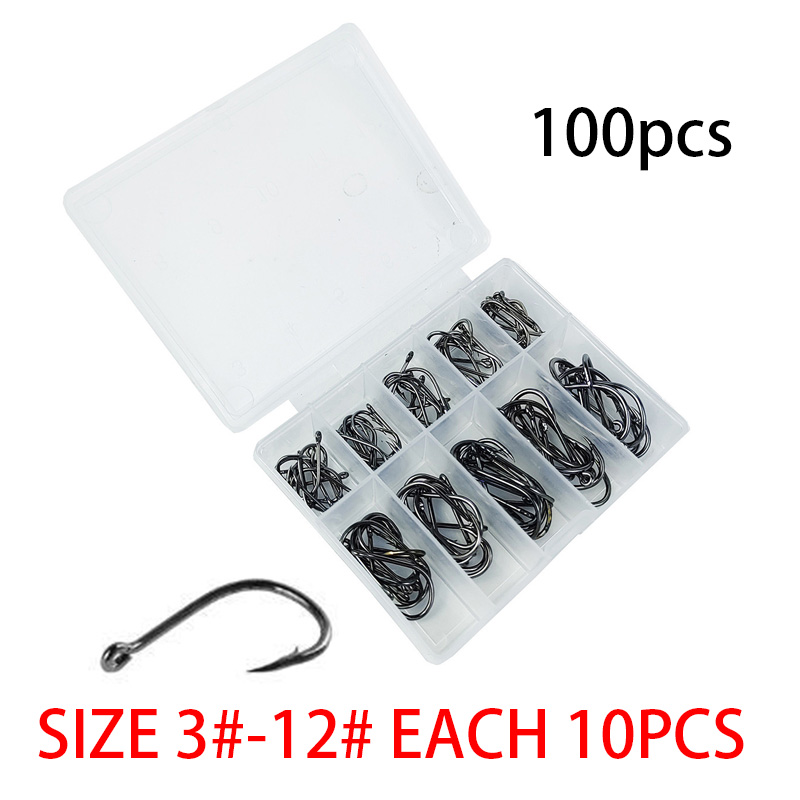 100Pcs/box #3~#12 High Carbon  - đánh giá và giá Fishing Hook Circle