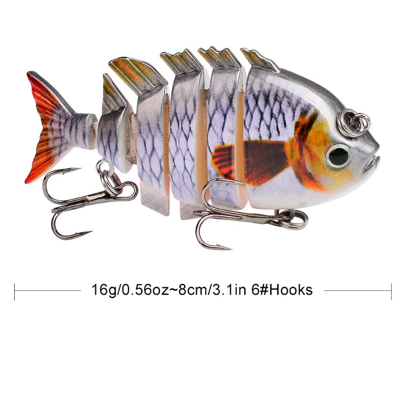8cm16g Multi-jointed Swimbait  - đánh giá và giá Fishing Hook Treble