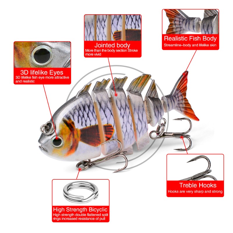8cm16g Multi-jointed Swimbait  - đánh giá và giá Fishing Hook Treble